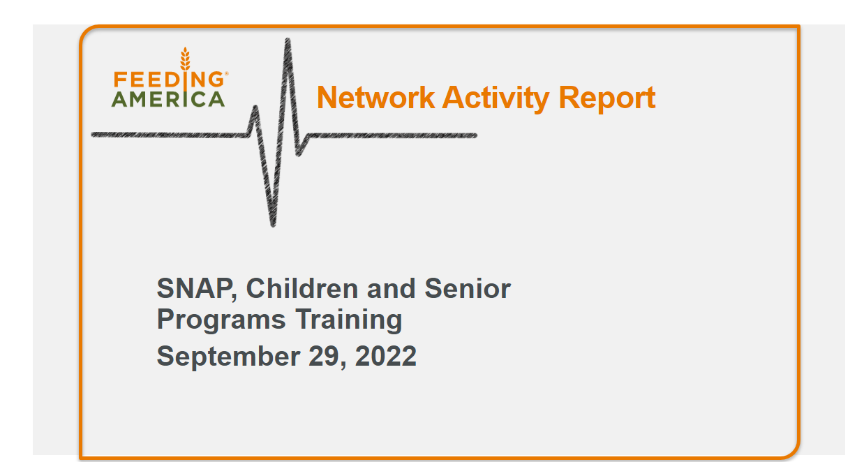 NAR: Network Activity Report Child & Senior Programs, SNAP Sections